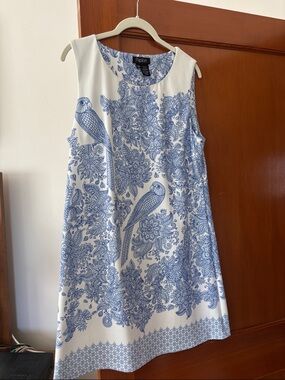 Papillon Blue & White Parrot Print Mini Dress
